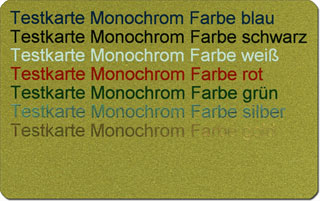 Testkarte - Verschiedene Monochromdruck-Farben auf goldener Magnetkarte